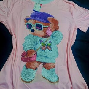 Pink T-Shirt with Bear Graphic